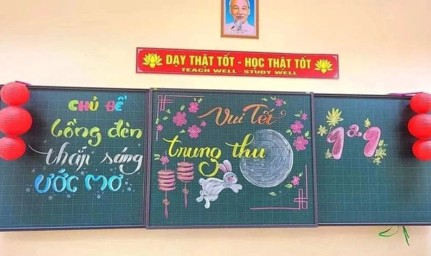 Mẫu trang trí bảng Trung thu chủ đề Thỏ Ngọc xinh xắn