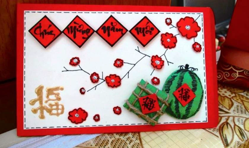 Trang trí bao lì xì Tết 2026 chữ Chúc Mừng Năm Mới