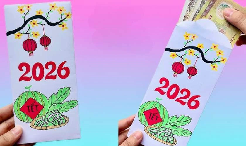 Trang trí bao lì xì với hình ảnh bánh chưng