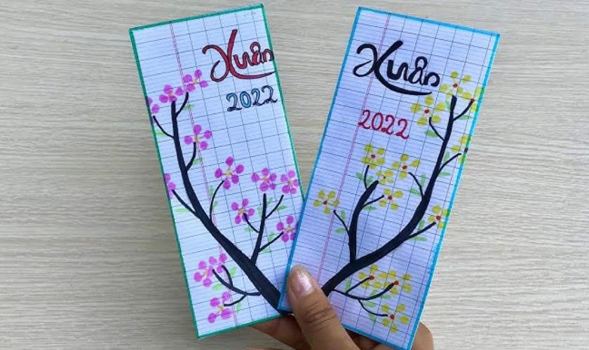 Trang trí bao lì xì Tết 2026 hoạ tiết hoa đào đơn giản