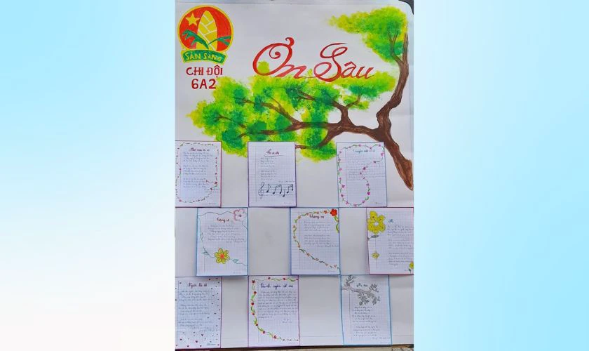 Mẫu vẽ trang trí đầu báo tường chủ đề Ơn Sâu