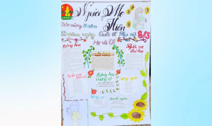 Gợi ý mẫu trang trí đầu báo tường dịp 8/3 sáng tạo