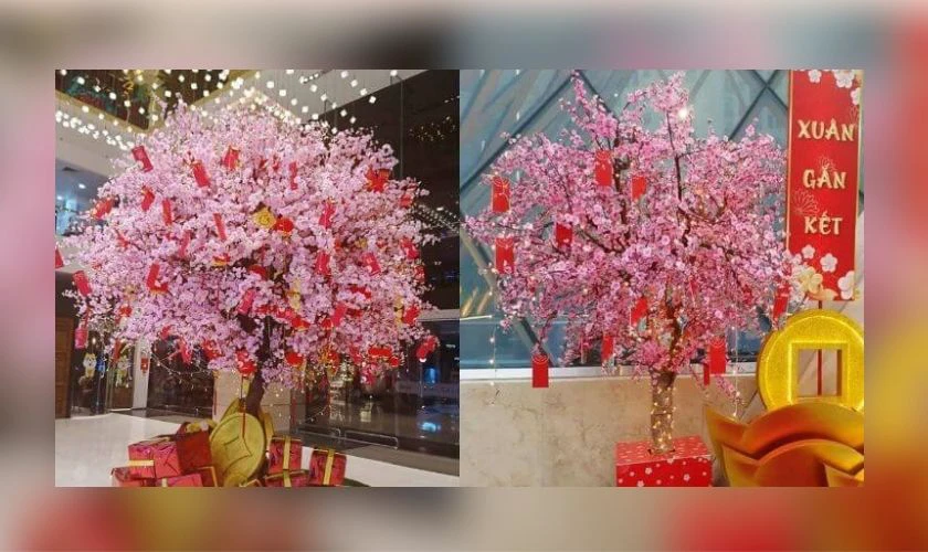 Trang trí cây đào ngày Tết bằng phong bao lì xì