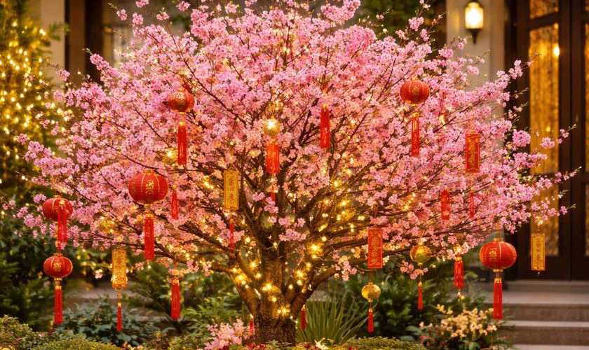 Trang trí cây đào bằng đèn LED