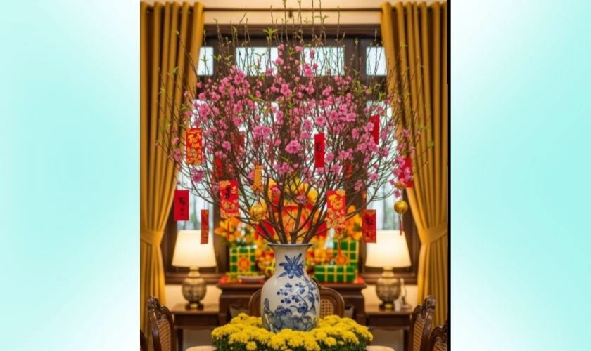 Trang trí cây đào bằng phong bao lì xì