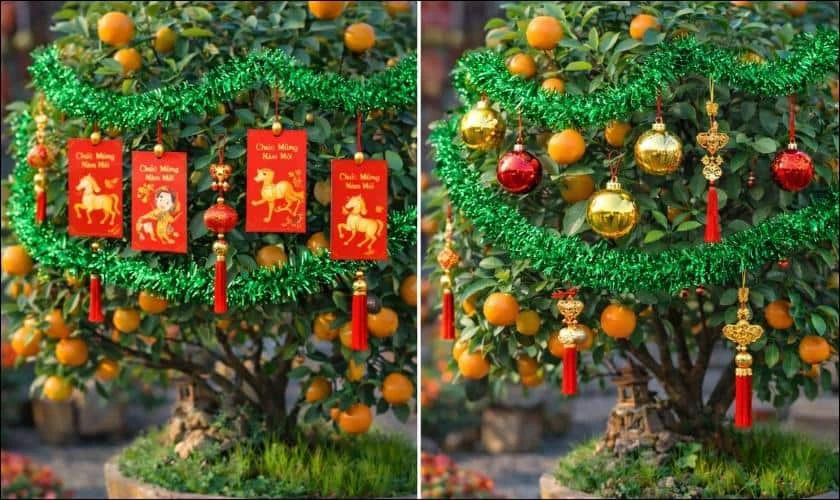 Cách Trang Trí Cây Quất Ngày Tết Với Dây Kim Tuyến