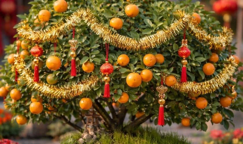 Cách Trang Trí Cây Quất Ngày Tết Với Dây Kim Tuyến Độc Đáo