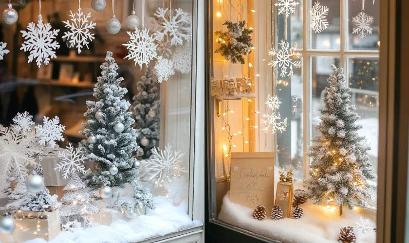 Trang trí cửa kính Noel với hiệu ứng tuyết giả