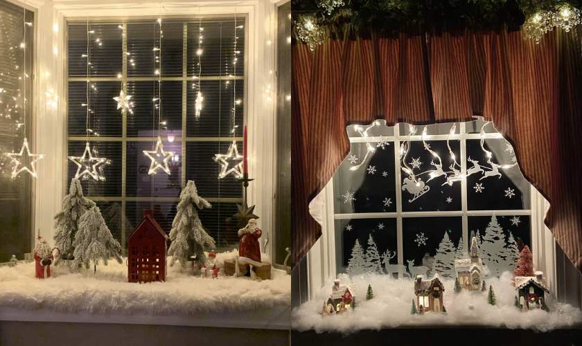 Trang trí cửa kính Noel với tone trắng