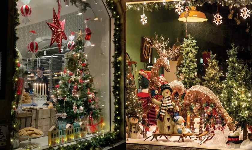 Trang trí cửa kính Noel bằng cây thông đẹp