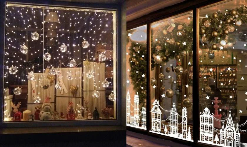 Trang trí cửa kính Noel bằng đèn LED sáng tạo