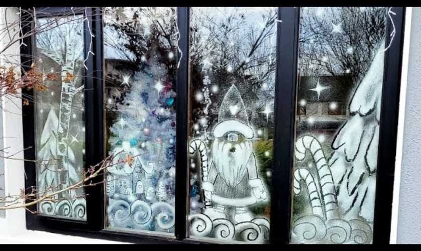 Trang trí cửa sổ Noel bằng chai xịt tuyết 2025 như thật