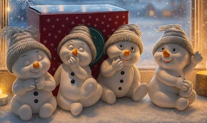 Trang trí cửa sổ Noel bằng mô hình người tuyết trắng