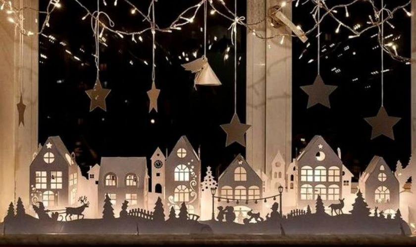 Trang trí cửa sổ Giáng Sinh với đèn LED ấn tượng