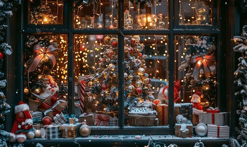 Mẫu trang trí cửa sổ đón Noel với các biểu tượng quen thuộc