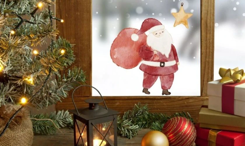 Hình vẽ ông già Noel trên cửa sổ thu hút ánh nhìn