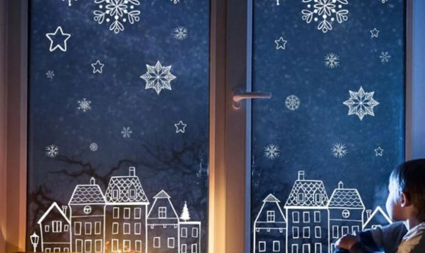 Mẫu vẽ biểu tượng Giáng sinh trang trí cho ô cửa sổ nhà bạn