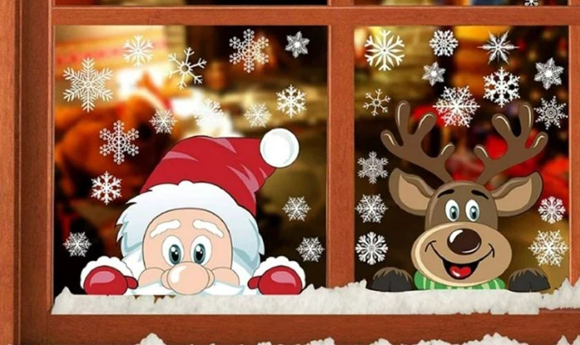 Decal ông già Noel và tuần lộc trang trí cửa sổ mới nhất