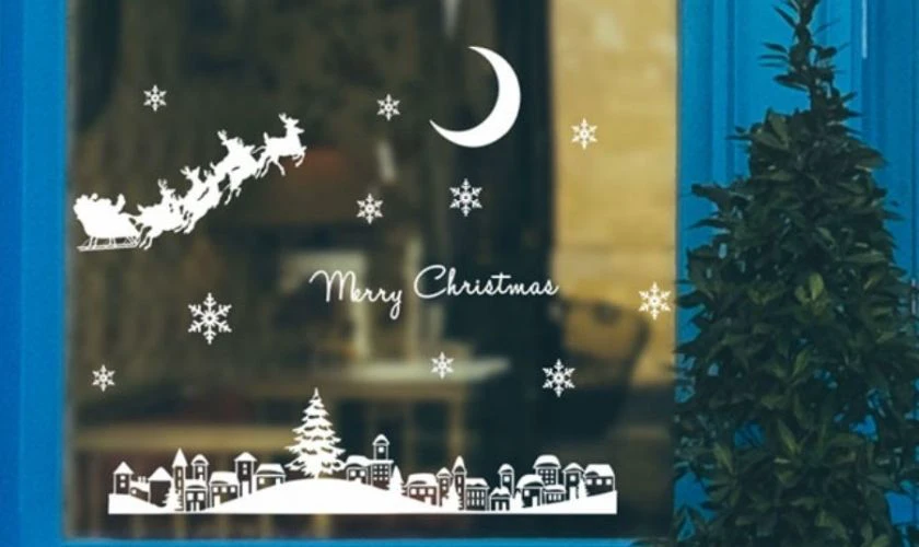 Decal trắng trang trí cửa sổ Noel đẹp