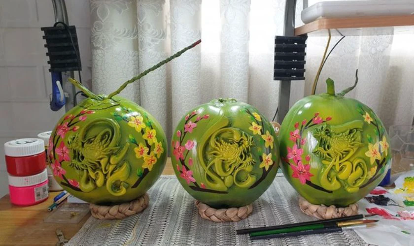 Trang trí dừa Tết chữ Phúc - Lộc - Thọ