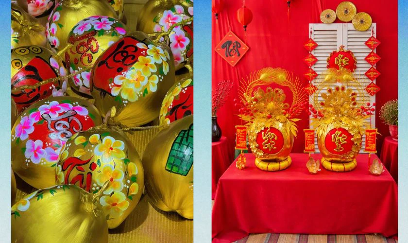 Trang trí dừa Tết dát vàng