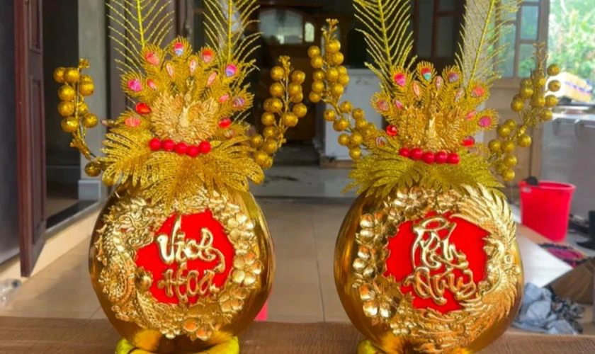 Trang trí dừa Tết dát vàng sang trọng
