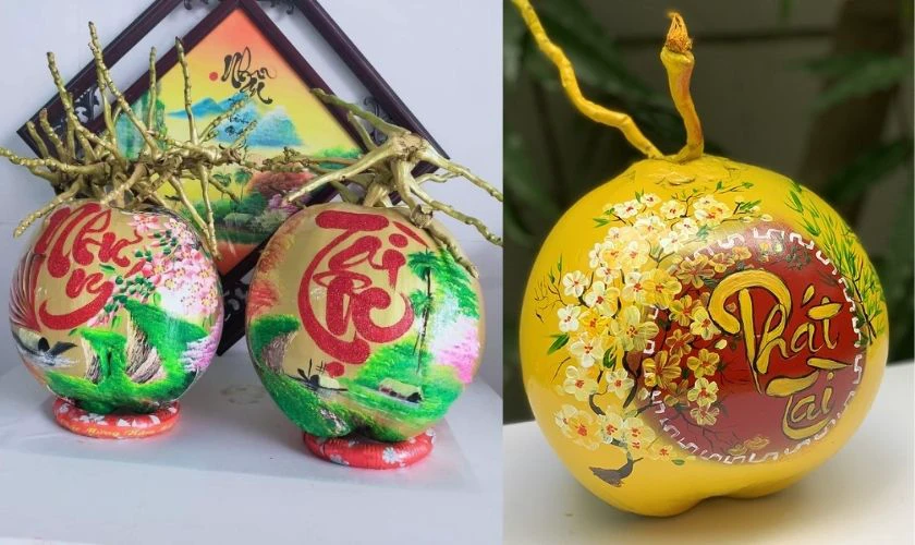 Cách vẽ dừa trang trí ngày Tết