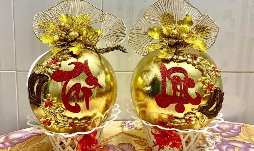 Trang trí dừa Tết dát vàng kèm phụ kiện