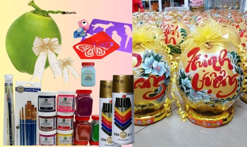 Các loại vật liệu cần chuẩn bị để trang trí dừa Tết theo phong cách hiện đại: