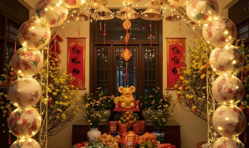 Trang trí bằng nón lá vẽ ấn tượng