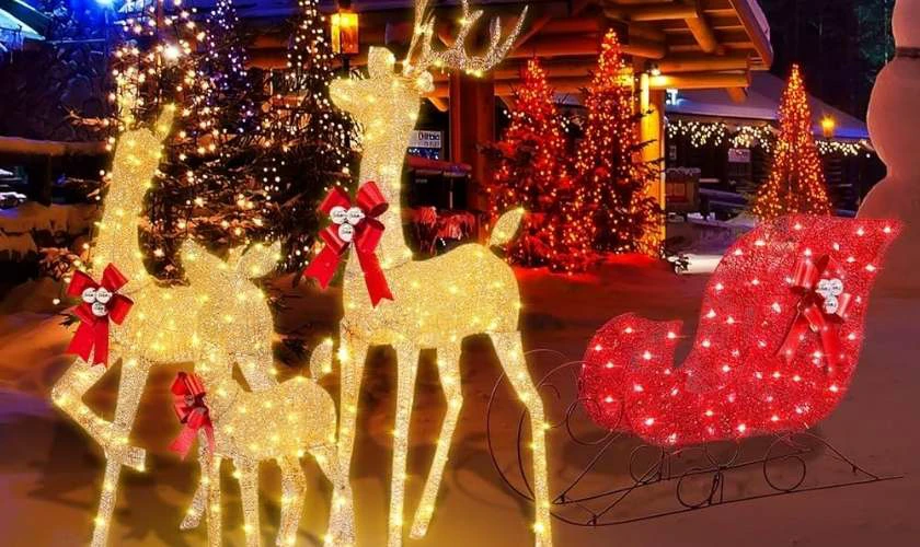 Trang trí tuần lộc và xe chở quà sáng tạo ấn tượng
