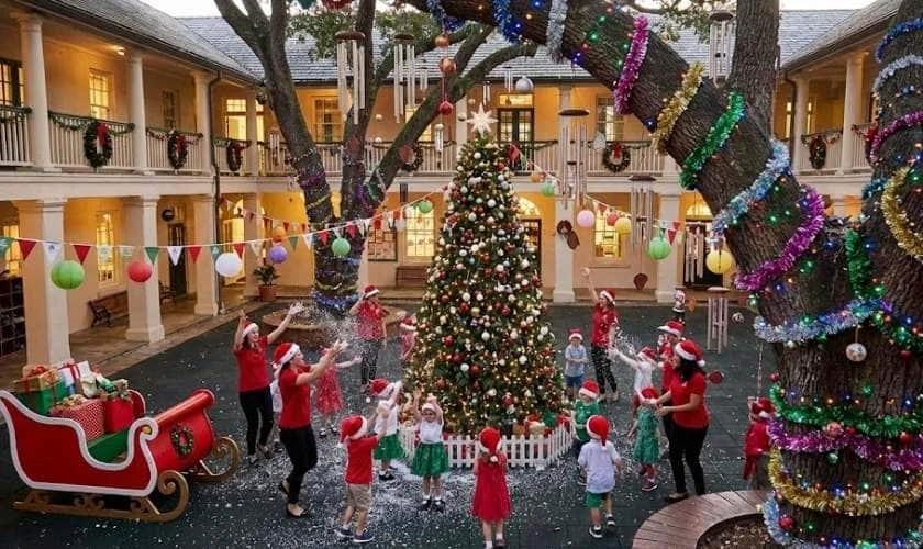 Trang trí Giáng sinh mầm non ở sân trường tinh nghịch