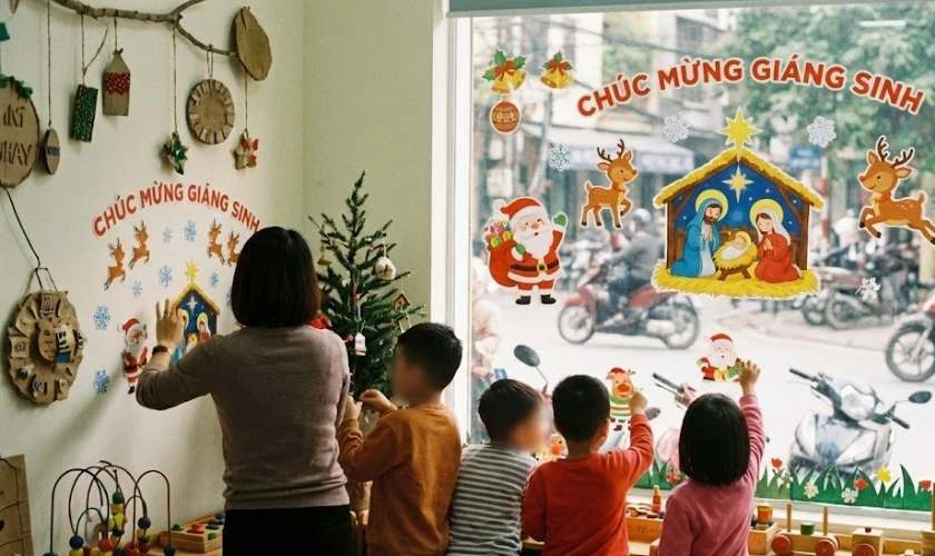 Trang trí Giáng sinh mầm non với decal cắt dán ấn tượng