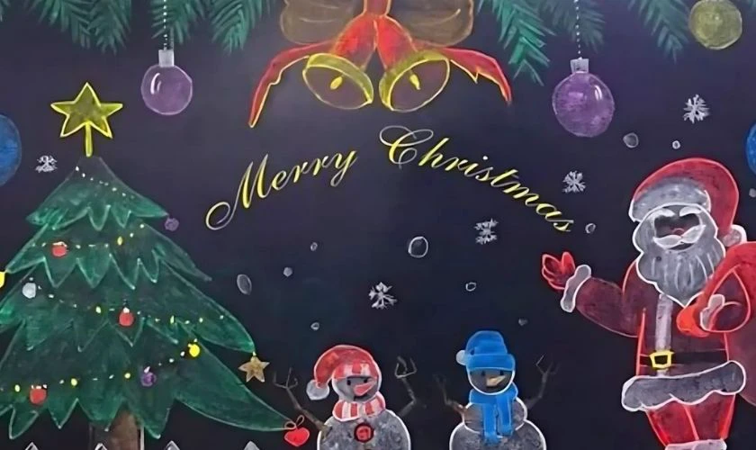 Vẽ bảng ông già Noel trang trí không gian trường lớp đón Noel