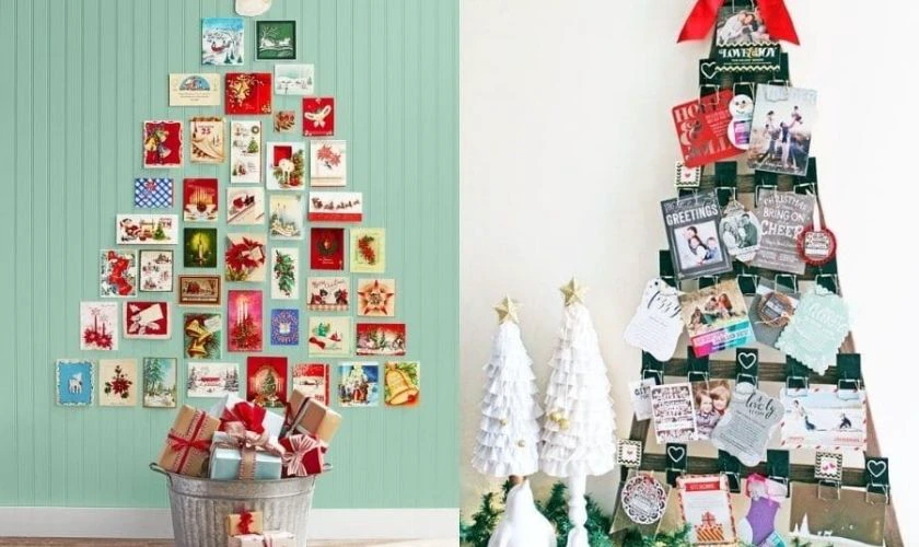 Tạo hình cây thông bằng thiệp và ảnh chụp của lớp
