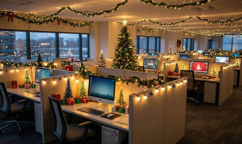Trang trí Noel văn phòng bằng đèn LED vàng