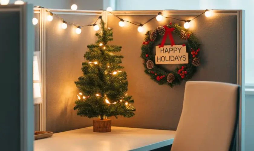 Trang trí Noel văn phòng bằng vòng nguyệt quế giáng sinh