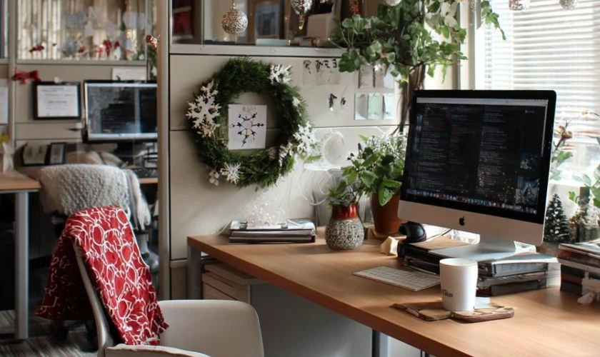 Decor bàn làm việc bằng vòng nguyệt quế