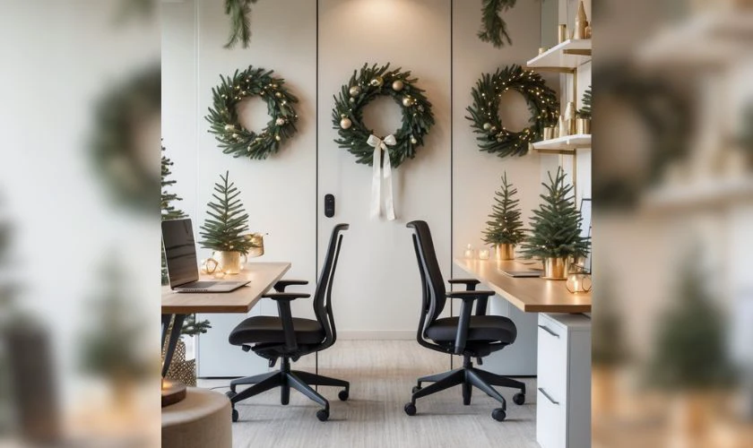 Decor bàn làm việc bằng vòng nguyệt quế tone trắng