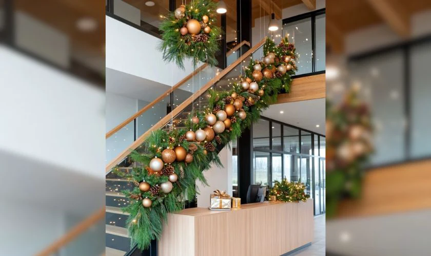 Trang trí cầu thang văn phòng bằng trái châu