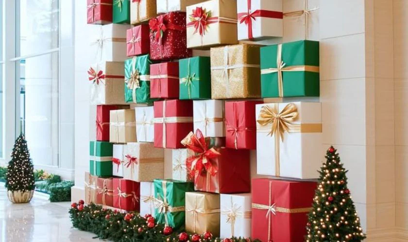 Trang trí sảnh văn phòng bằng hộp quà
