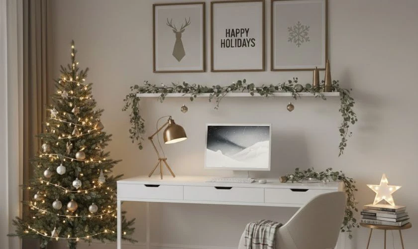 Trang trí Noel tone trắng vàng