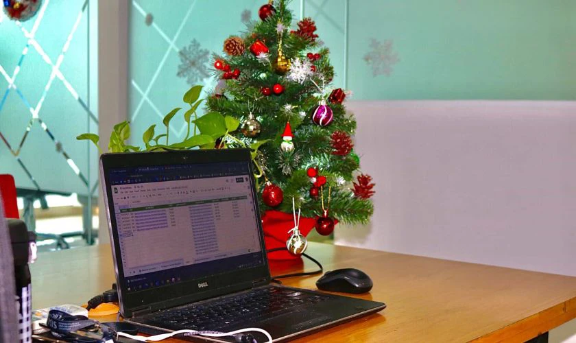 Đặt cây thông mini trên bàn