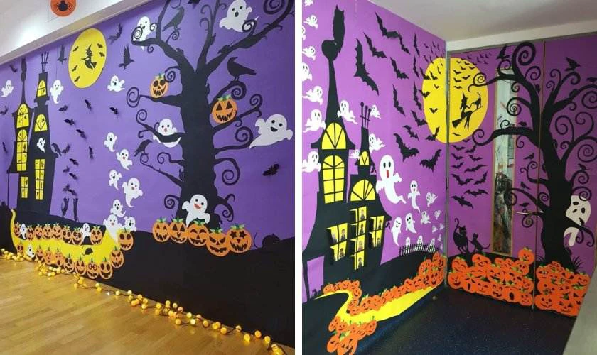 Trang trí Halloween trong lớp học tone tím