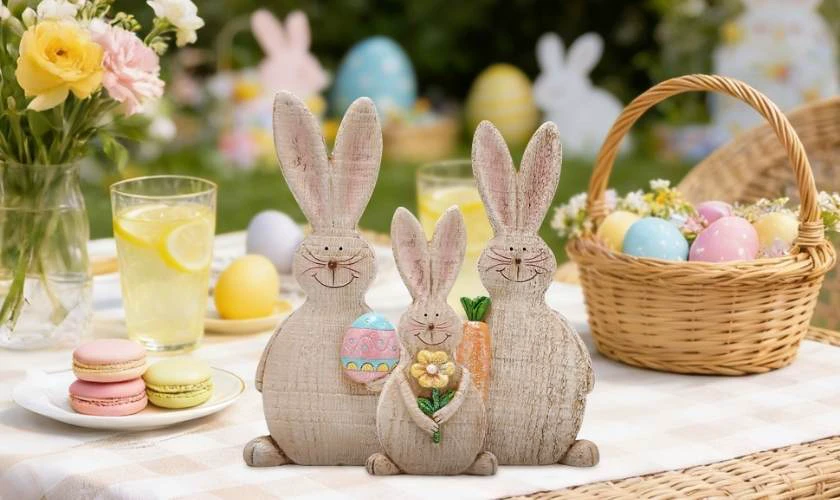 Trang trí Lễ Phục Sinh 2026 với thỏ bông dễ thương