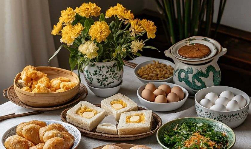 Mẫu trang trí mâm bánh chưng đẹp, độc đáo 2026