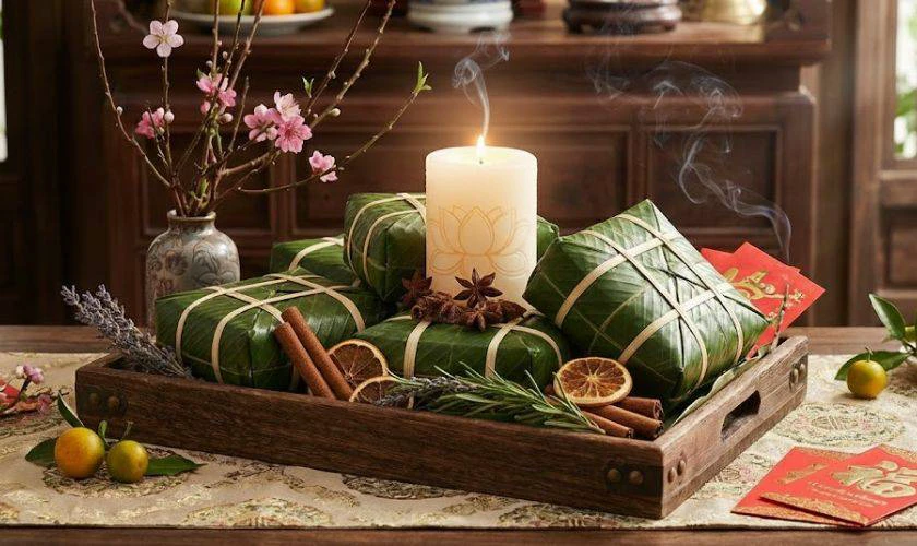 Trang trí với nến thơm và thảo mộc khô