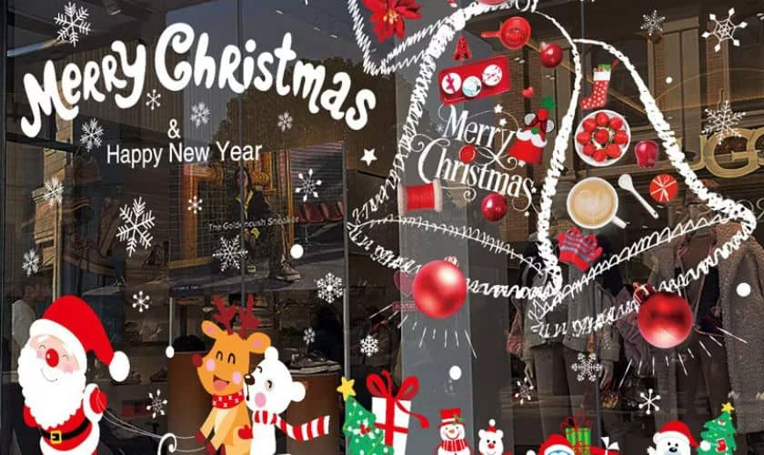 Trang trí Noel khách sạn bằng decal dán cửa kính