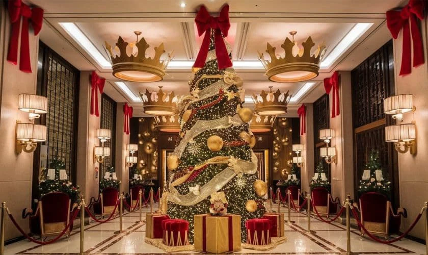 Trang trí giáng sinh khách sạn với hộp quà Noel