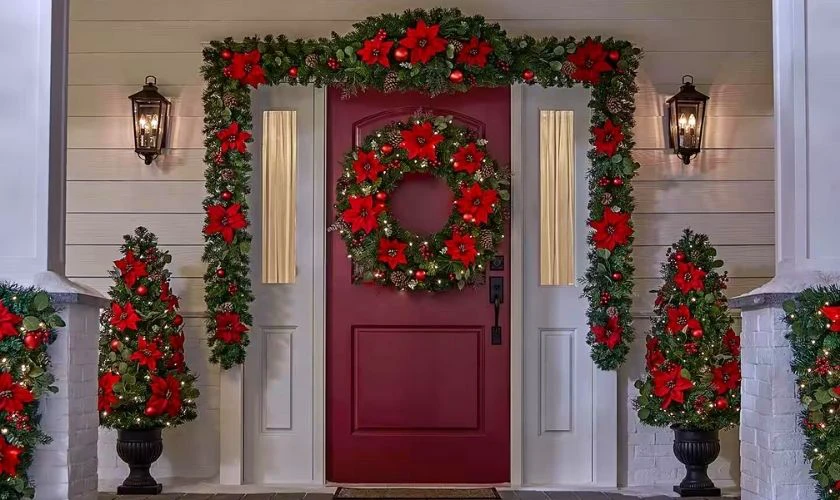 Trang trí Noel ngoài trời với vòng nguyệt quế đẹp